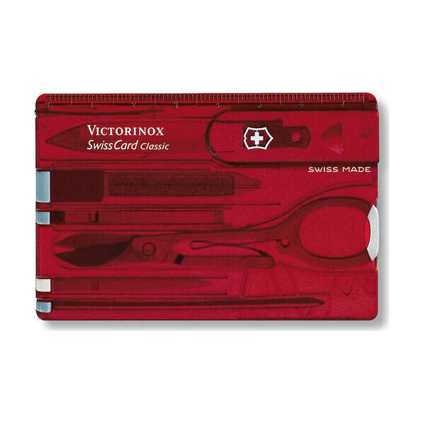 Victorinox Swiss Card Classic ΚΑΡΤΑ ΠΟΛΥΕΡΓΑΛΕΙΟ 10 ΛΕΙΤΟΥΡΓΙΕΣ ΚΟΚΚΙΝΗ ΔΙΑΦΑΝΗΣ   0.7100.Τ