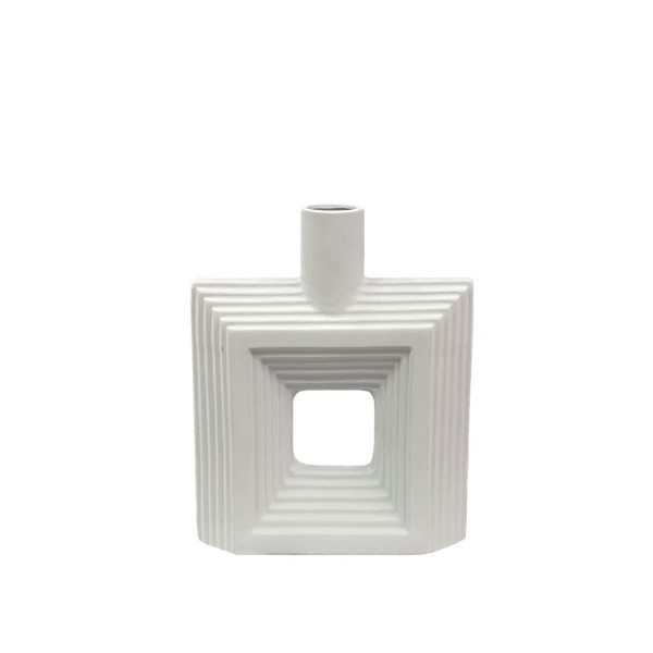 ΚΕΡΑΜΙΚΟ ΒΑΖΟ ΑΣΠΡΟ ΓΕΩΜΕΤΡΙΚΟ ΣΧΕΔΙΟ ΡΙΓΕ ΜΟΤΙΒΟ ΜΙΝΙΜΑΛ 21x7x26cm MARHOME 15-26105