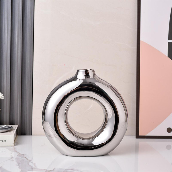 ΚΕΡΑΜΙΚΟ ΒΑΖΟ ΑΣΗΜΙ ΚΥΚΛΟΣ ΜΕ ΤΡΥΠΑ 25.5×8.5×25.5cm MARHOME 15-26774