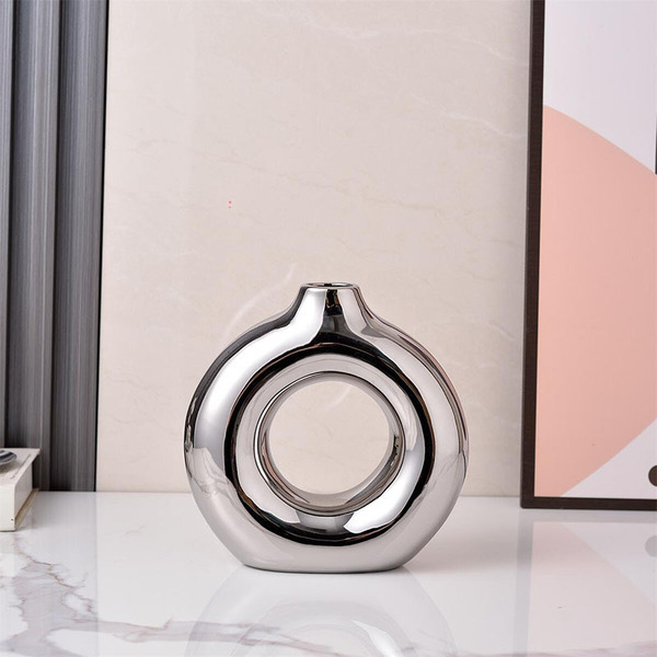 ΚΕΡΑΜΙΚΟ ΒΑΖΟ ΑΣΗΜΙ ΚΥΚΛΟΣ ΜΕ ΤΡΥΠΑ 20.5×7.5×20.5cm MARHOME 15-26775