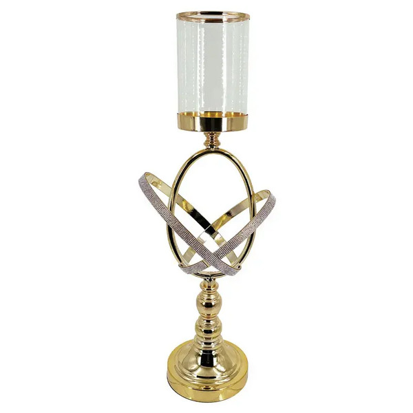 ΚΗΡΟΠΗΓΙΟ ΜΕΤΑΛΛΙΚΟ ΧΡΥΣΟ ΧΙΑΣΤΙ ΔΑΚTΥΛΙΟΙ ΜΕ ΓΥΑΛΙ & STRASS Φ19x57cm MARHOME 15-40134