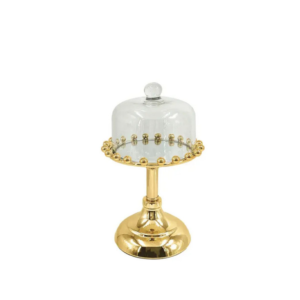 ΤΟΥΡΤΙΕΡΑ ΜΕΤΑΛΛΙΚΗ ΧΡΥΣΗ ΜΕ ΓΥΑΛΙ ΚΑΙ ΜΠΙΛΙΕΣ Φ15x23cm MARHOME 15-40155