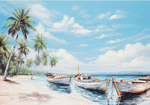 ΠΙΝΑΚΑΣ ΚΑΜΒΑΣ ΠΑΡΑΛΙΑ ΜΕ ΦΟΙΝΙΚΕΣ ΚΑΙ ΚΑΡΑΒΙΑ 70x100cm MARHOME 16-30162