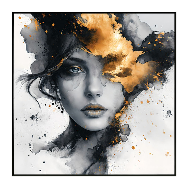 ΠΙΝΑΚΑΣ ΚΑΜΒΑΣ ΑΣΠΡΟΜΑΥΡΟΣ ΜΙΣΟ ΠΡΟΣΩΠΟ ΓΥΝΑΙΚΑΣ ΜΕ ΧΡΥΣΕΣ ΛΕΠΤΟΜΕΡΙΕΣ 82X82CM MARHOME 16-30171