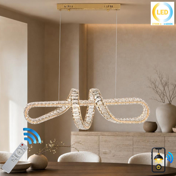 ΦΩΤΙΣΤΙΚΟ ΚΡΕΜΑΣΤΟ ΜΕΤΑΛΛΙΚΟ LED 80W ΧΡΥΣΟ ΜΕ ΚΡΥΣΤΑΛΛΑ 80Χ26εκ. ΚΑΙ Controller KESKOR 207100