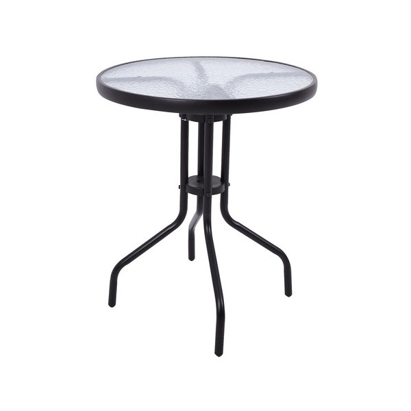 ΤΡΑΠΕΖΙ ΣΤΡΟΓΓΥΛΟ ΣΕ ΜΑΥΡΟ ΜΑΤ ΜΕΤΑΛΛΙΚΟ ΣΚΕΛΕΤΟ ΚΑΙ ΓΥΑΛΙΝΗ ΕΠΙΦΑΝΕΙΑ Φ60×70εκ ANKOR 842889