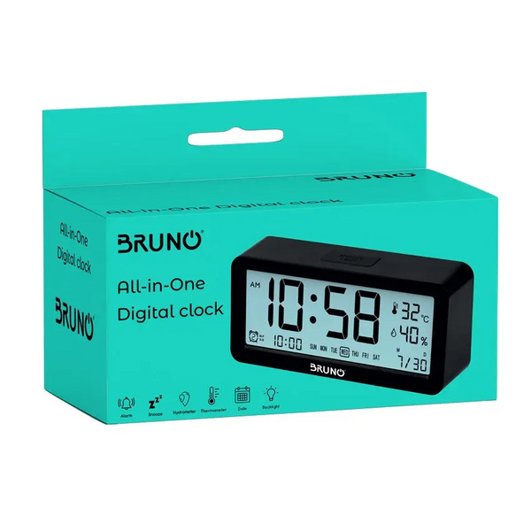 BRUNO ΞΥΠΝΗΤΗΡΙ ΜΕ ΜΕΤΡΗΣΗ ΘΕΡΜΟΚΡΑΣΙΑΣ ΚΑΙ ΥΓΡΑΣΙΑΣ ΜΑΥΡΟ BRN-0128 BRUNO ΞΥΠΝΗΤΗΡΙ ΜΕ ΜΕΤΡΗΣΗ ΘΕΡΜΟΚΡΑΣΙΑΣ ΚΑΙ ΥΓΡΑΣΙΑΣ ΜΑΥΡΟ BRN-0128