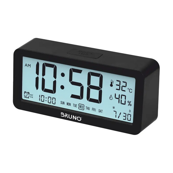 BRUNO ΞΥΠΝΗΤΗΡΙ ΜΕ ΜΕΤΡΗΣΗ ΘΕΡΜΟΚΡΑΣΙΑΣ ΚΑΙ ΥΓΡΑΣΙΑΣ ΜΑΥΡΟ  BRN-0128