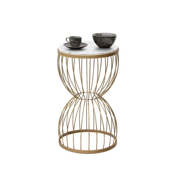 ΤΡΑΠΕΖΑΚΙ ΒΟΗΘΗΤΙΚΟ ΜΕΤΑΛΛΙΚΟ-Mdf 35x35x58εκ. Pino Megapap ΧΡΥΣΟ-ΛΕΥΚΟ ΜΕ ΕΦΕ ΜΑΡΜΑΡΟΥ GP030-0040,2