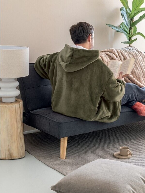Palamaiki Huhu ΚΟΥΒΕΡΤΑ ΠΡΑΣΙΝΗ ΜΕ ΜΑΝΙΚΙΑ & ΚΟΥΚΟΥΛΑ Fleece ΜΕ Sherpa 90×100εκ. HUHU-2 GREEN