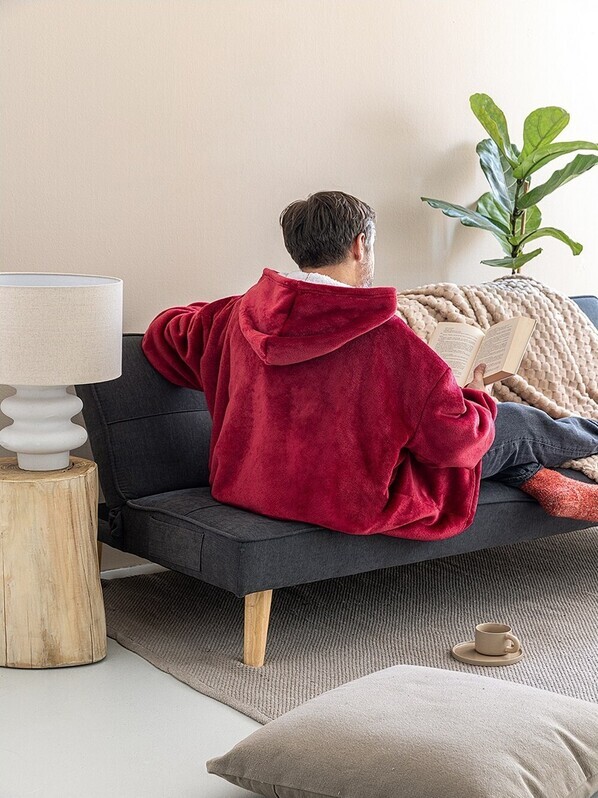 Palamaiki Huhu ΚΟΥΒΕΡΤΑ ΜΠΟΡΝΤΩ ΜΕ ΜΑΝΙΚΙΑ & ΚΟΥΚΟΥΛΑ Fleece ΜΕ Sherpa 90×100εκ. HUHU-2 RED