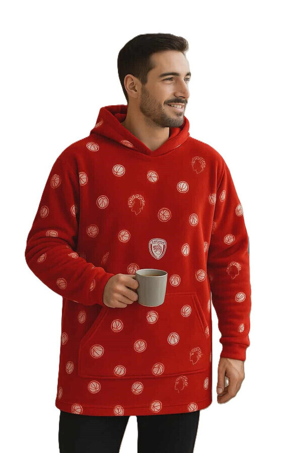 Palamaiki Huhu ΚΟΥΒΕΡΤΑ ΜΕ ΜΑΝΙΚΙΑ & ΚΟΥΚΟΥΛΑ Fleece ΜΕ Sherpa 90×100εκ. HUHU-OLYMPIACOS